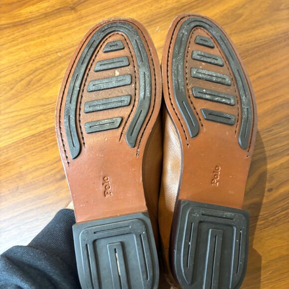 Polo Ralph Lauren Tan Grain Leather Loafers – US 10.5D – Soft Patina, Rubber-Gri - Picture 4 of 8